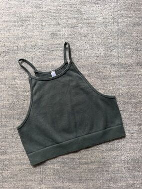 Nikibiki High-Neck Ribbed Crop Bralette - Olive Green Size Small